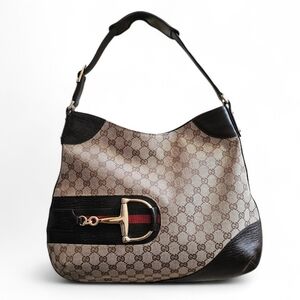 Gucci GG Hasler Horsebit Brown Monogram Hobo Bag